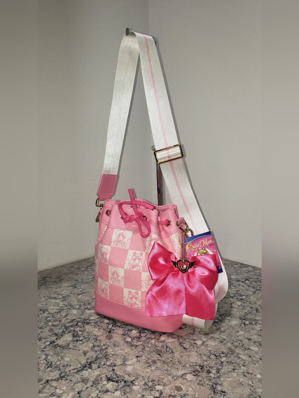 Sailor Moon Pink Checkered Bucket Crossbody Bag NWT - Picture 13 of 13